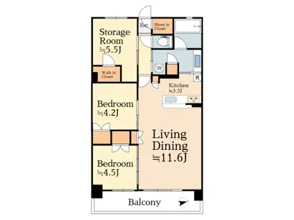 八王子レジデンス(2SLDK/8階)の間取り写真