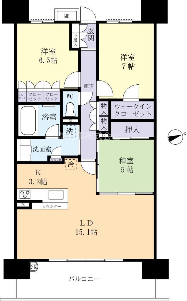 レーベンザツクバグリーンプレミアム814(3LDK/8階)の間取り写真