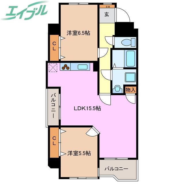 サンライズ櫻 B(2LDK/2階)の間取り写真