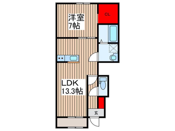 リーブルファイン越谷蒲生(1LDK/1階)の間取り写真