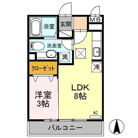 ルミエールヤナセB(1LDK/1階)の間取り写真