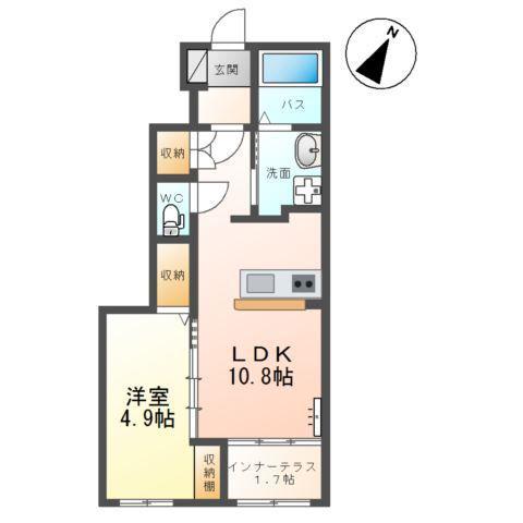 ルミーナ開成(1LDK/1階)の間取り写真