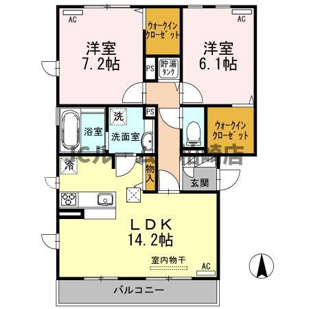 ソレイユB(2LDK/1階)の間取り写真