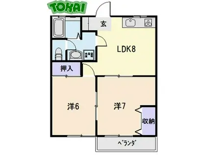 BLESSING・BEAUTY A(2LDK/2階)の間取り写真