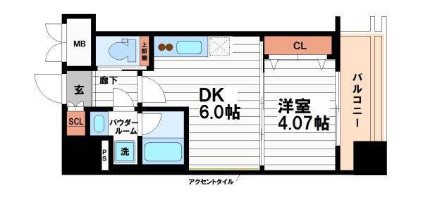 VINOプレジオ本町(1DK/6階)の間取り写真