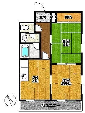 三田サンライズハイツ(2DK/2階)の間取り写真