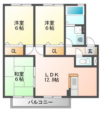 ルミエールB棟(3LDK/2階)の間取り写真