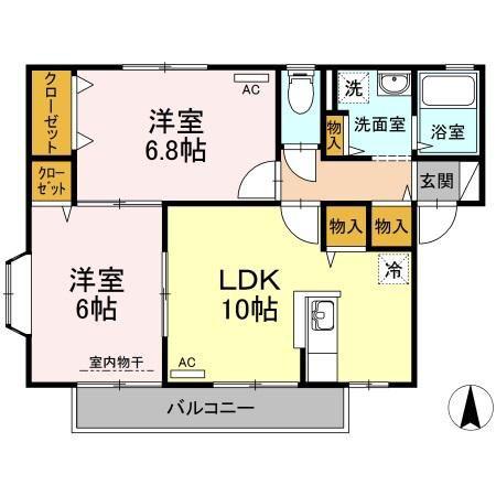 ウィルモア石井 B棟(2LDK/2階)の間取り写真