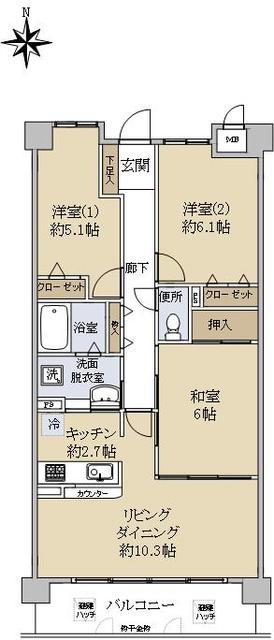 ネオハイツ学園前百楽園(3LDK/3階)の間取り写真