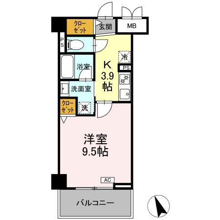 ヴィラ トルチュ東刈谷(1K/3階)の間取り写真