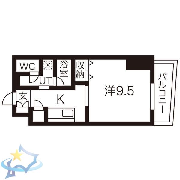 レフィーナ円山(1K/9階)の間取り写真