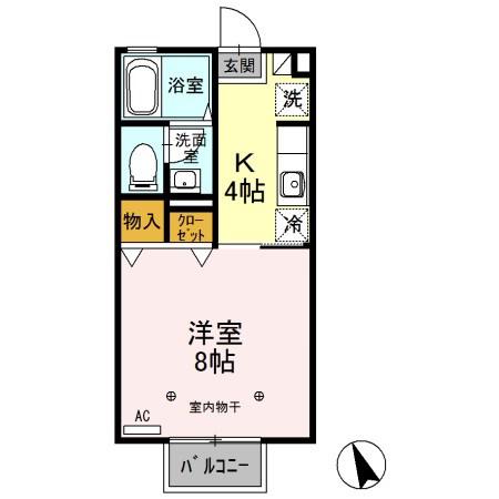 SスクエアII(1K/1階)の間取り写真