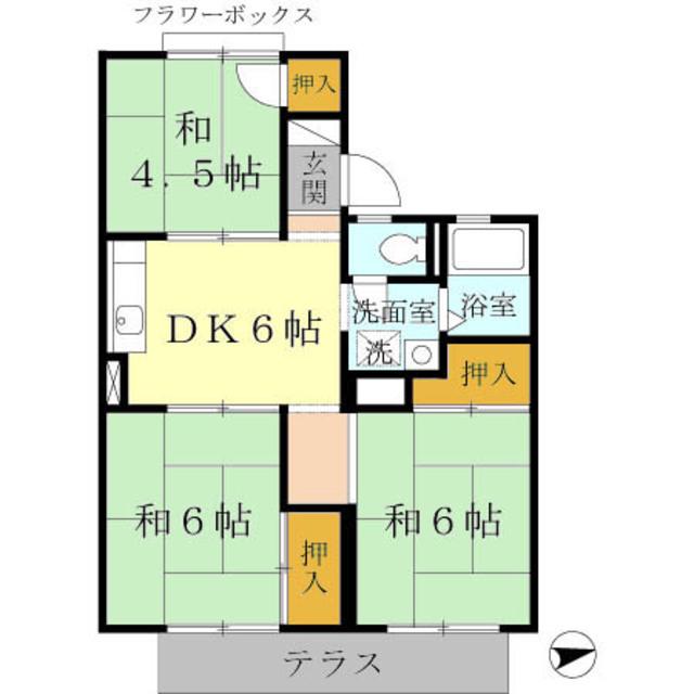 高井ハイツC棟(3DK/1階)の間取り写真