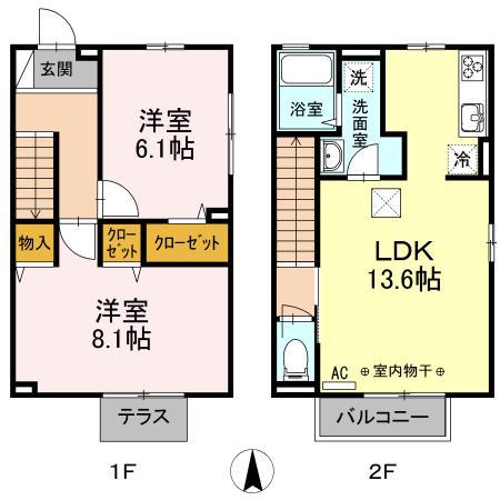 ロイヤルテラス萩原(2LDK/2階)の間取り写真
