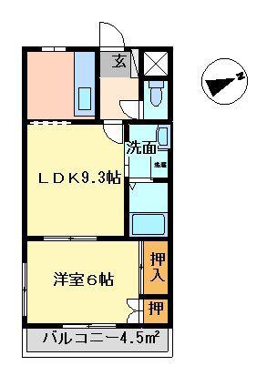 ピュアタウン(1LDK/2階)の間取り写真