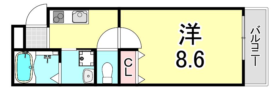 フジパレス西宮北口III番館(1K/3階)の間取り写真