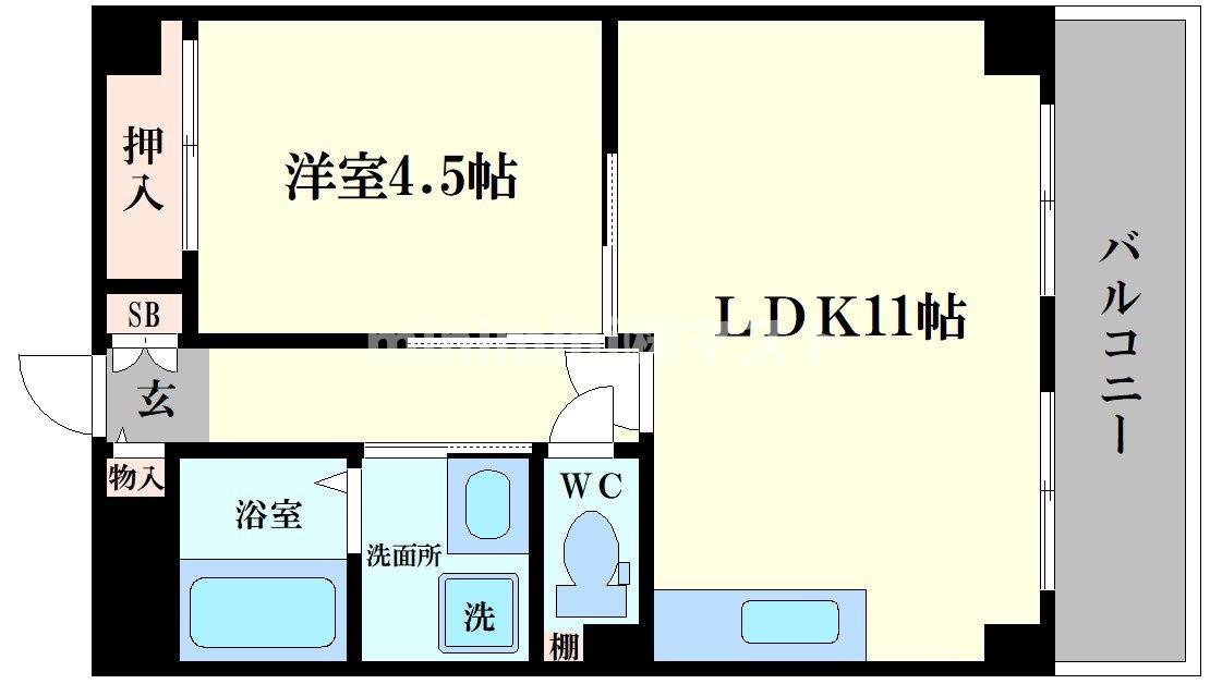 ポートヴィラメイセイ(1LDK/4階)の間取り写真