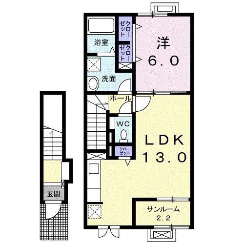 ノースコア北府IV(1LDK/2階)の間取り写真