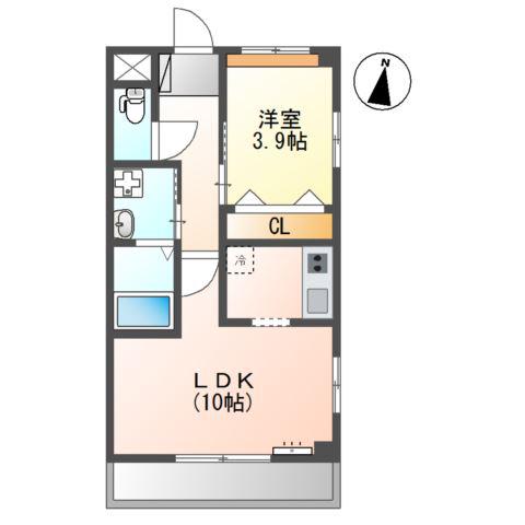 エイトハウス下三緒(1LDK/2階)の間取り写真