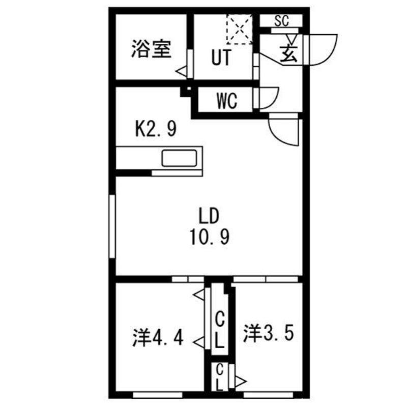 MONTAGNE南9条(2LDK/2階)の間取り写真
