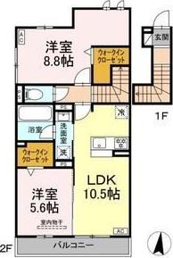 地下鉄東山線 高畑駅 徒歩15分 2階建 築1年(2LDK/2階)の間取り写真