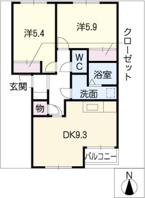 ルーエンハイムB(2DK/2階)の間取り写真