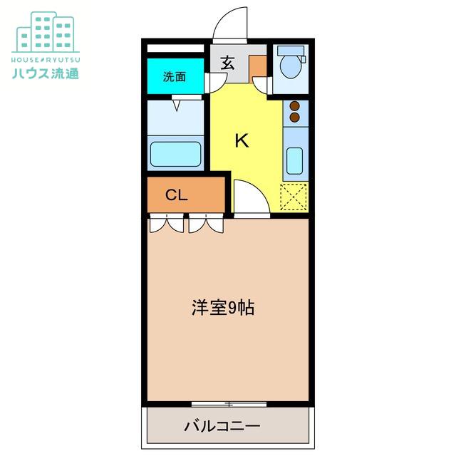 シャルドネ弥生が丘(1K/2階)の間取り写真