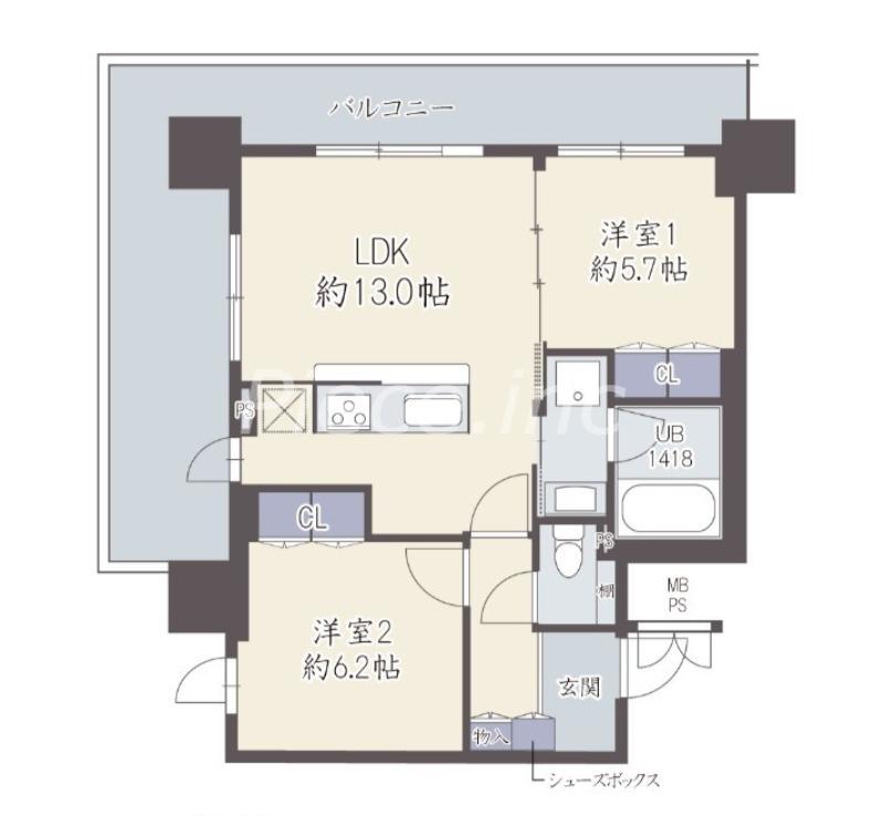 GRAND VILLASSE 福島(2LDK/2階)の間取り写真