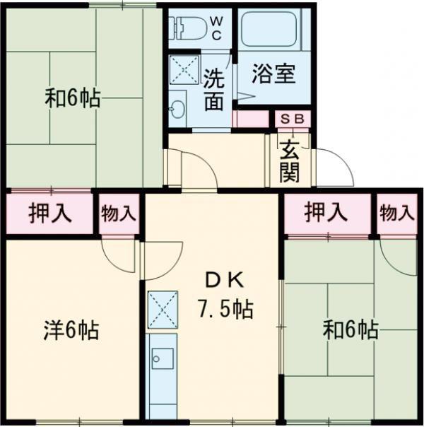 ガーデンハウス沖野B(3DK/1階)の間取り写真