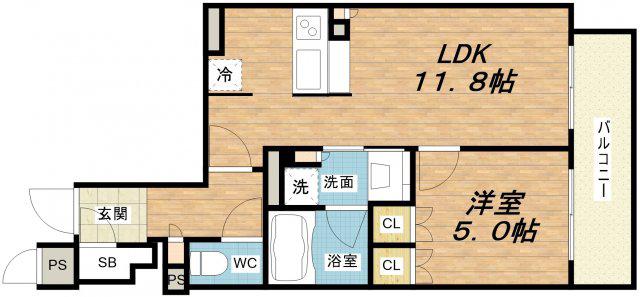 ローレルタワー御堂筋本町(1LDK/8階)の間取り写真