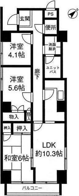 グランドール武戸野(3LDK/9階)の間取り写真