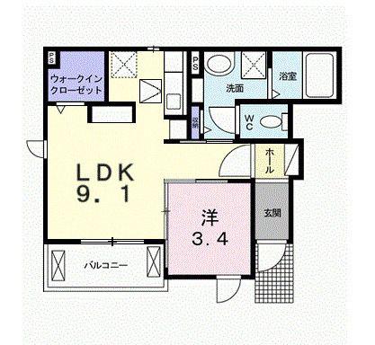 プランドール 山柿爽(1LDK/1階)の間取り写真