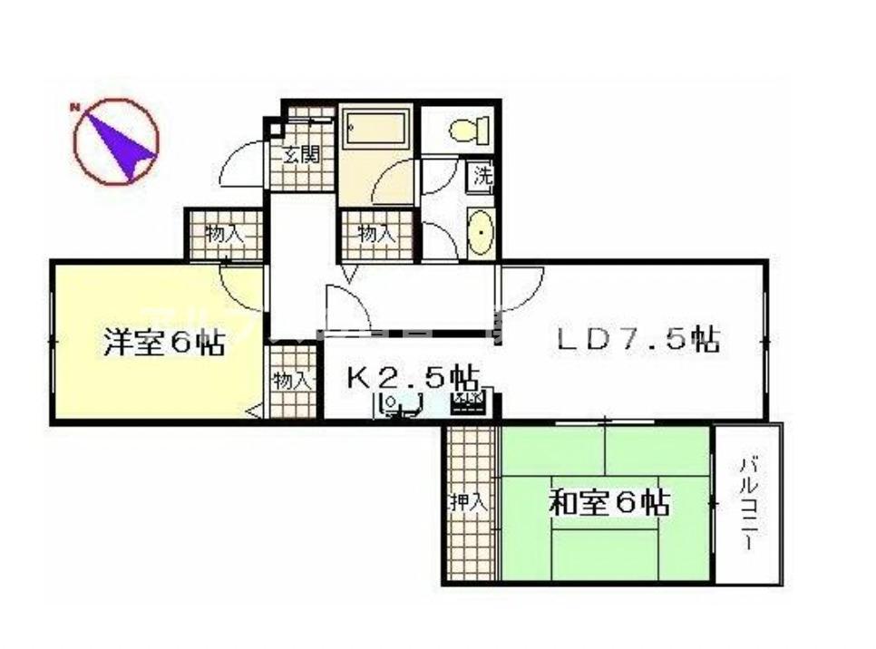 ユニーブル横浜山手第2(2LDK/2階)の間取り写真