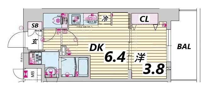 プレサンス神戸水木通ルミエス(1DK/10階)の間取り写真