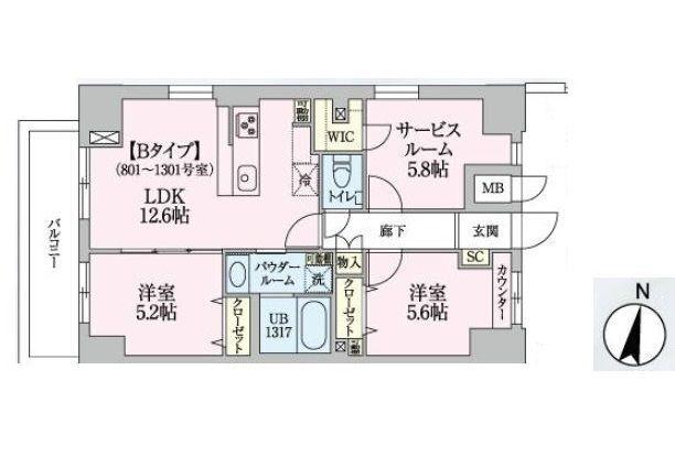 アーバンスカイライン大宮(2SLDK/12階)の間取り写真