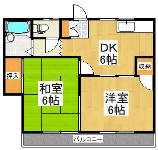 ウイングス2(2DK/2階)の間取り写真