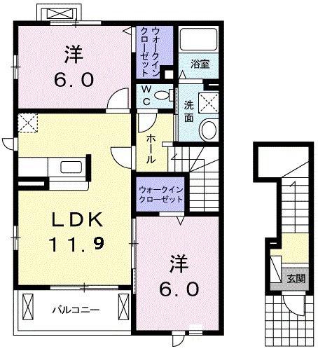 アットホームひまわりII(2LDK/2階)の間取り写真