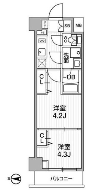 SYFORME西小山(2K/2階)の間取り写真