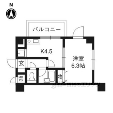 ライオンズマンション五条大宮第2(1DK/4階)の間取り写真