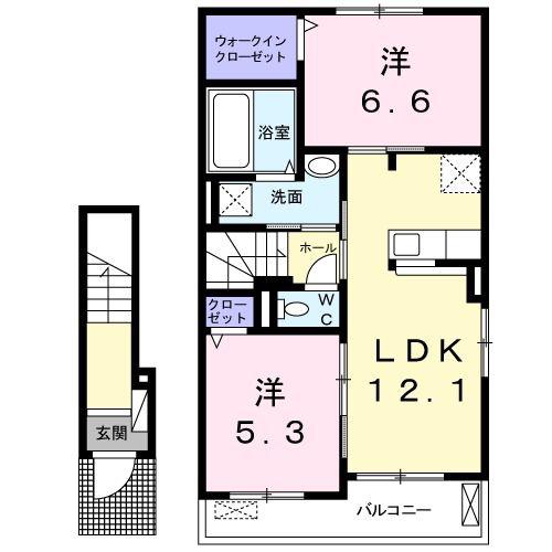 メゾンソレイユ亀島第2公園前B(2LDK/2階)の間取り写真