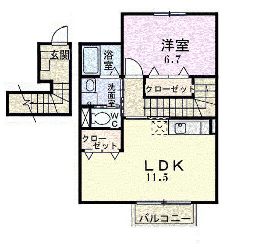 ベンヴェヌ-トI(1LDK/2階)の間取り写真