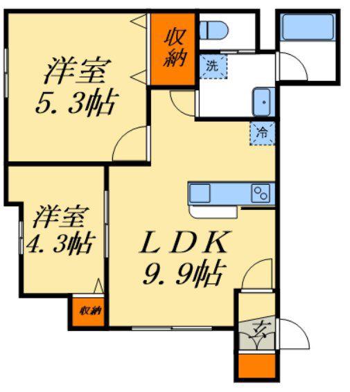 デューク前川(2LDK/1階)の間取り写真