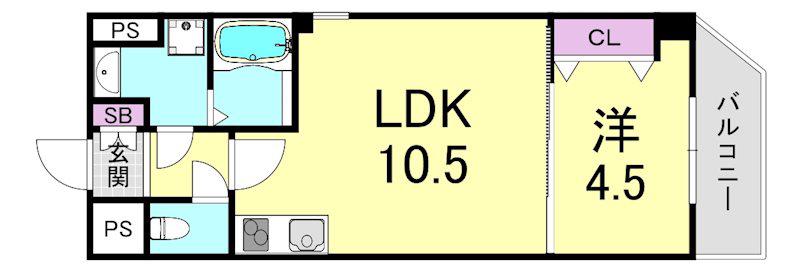 オルゴグラートNAMBA(1LDK/7階)の間取り写真