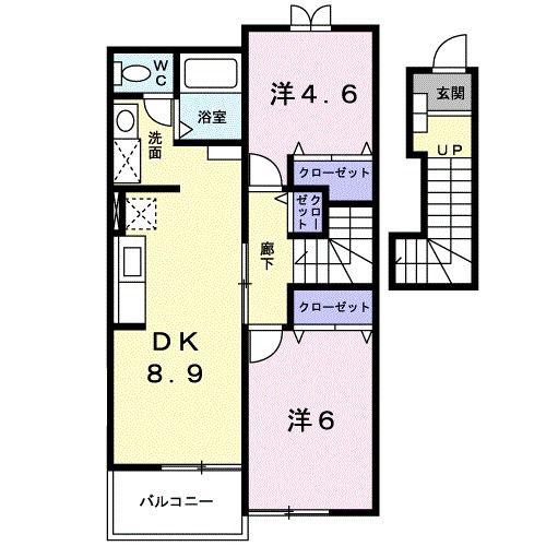 ＪＲ奥羽本線 上飯島駅 徒歩5分 2階建 築27年(2DK/2階)の間取り写真