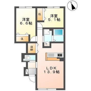 クローバーII(2LDK/1階)の間取り写真