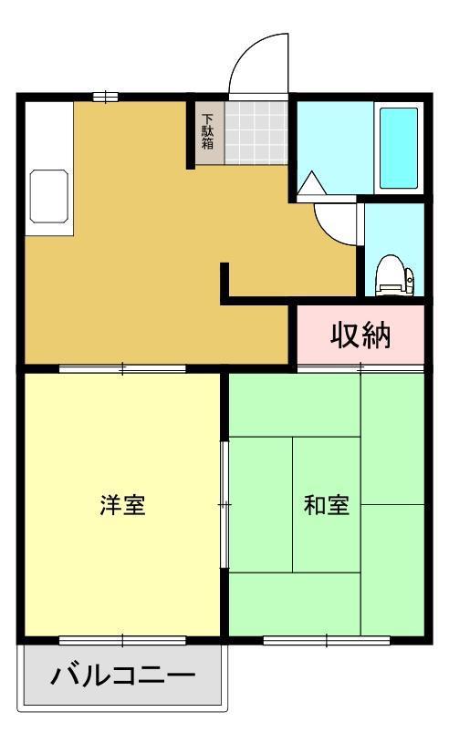 レポス新白河A(2DK/1階)の間取り写真
