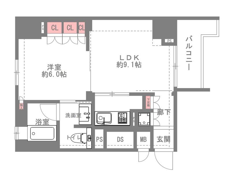 リーガル北堀江(1LDK/4階)の間取り写真