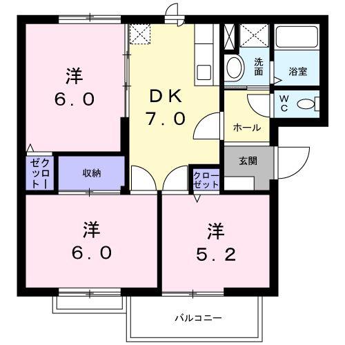 メゾンドソレイユB(2LDK/2階)の間取り写真