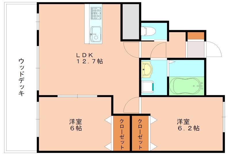 ビオス東郷(2LDK/1階)の間取り写真