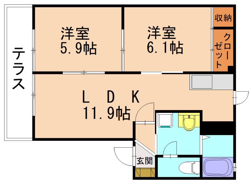 プレミールT (2LDK/1階)の間取り写真